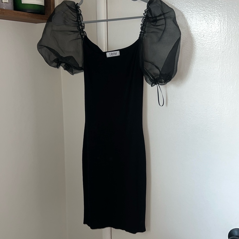 Lilyful black mini dress with sheer sleeves